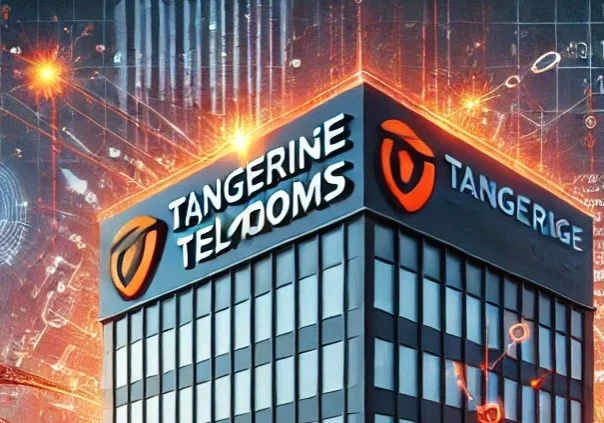 image of imagined Tangerine Telecoms building under cyberattack